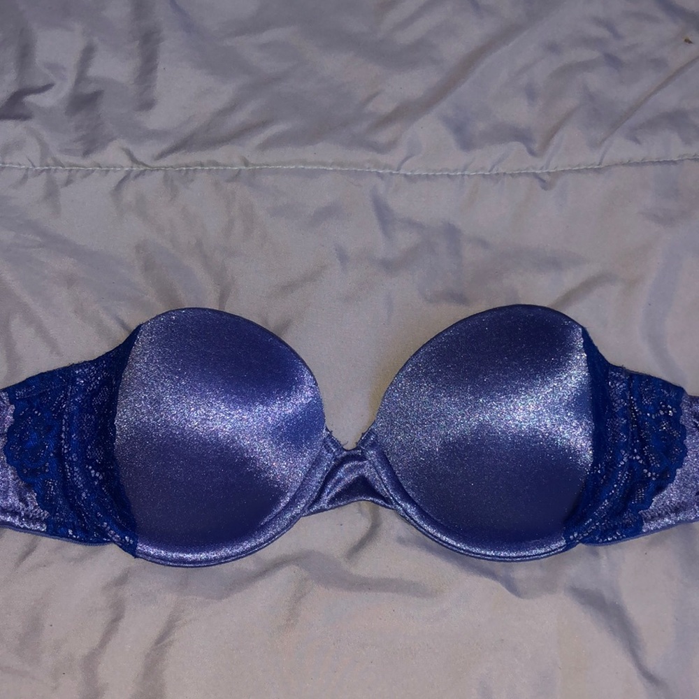 blue strapless bra